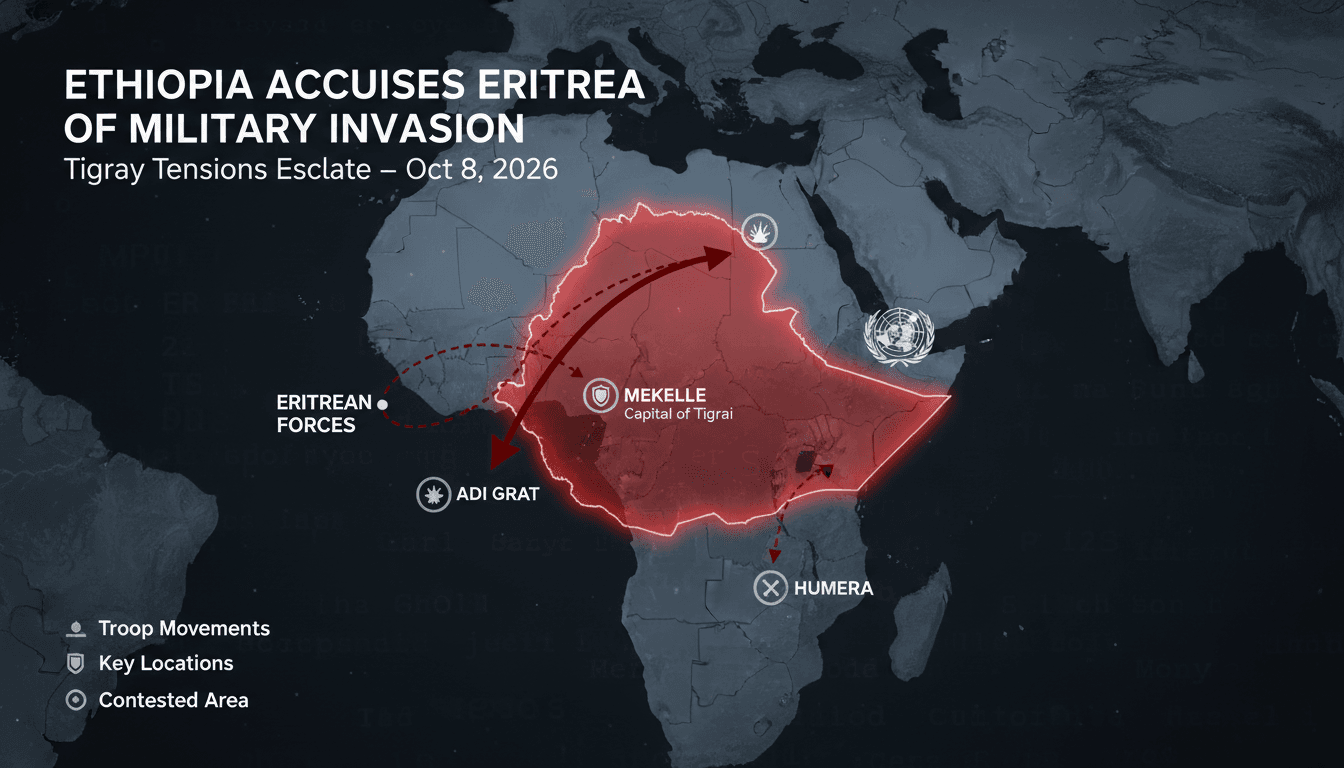 Map of Tigray region showing troop movements and key locations in the Ethiopia-Eritrea conflict.