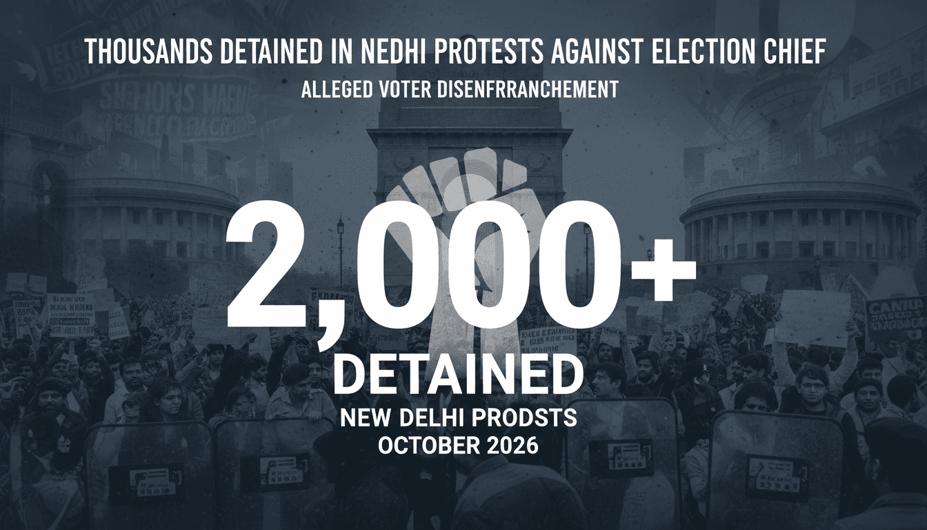 Protesters in New Delhi demanding the resignation of the Chief Election Commissioner during a large-scale crackdown.