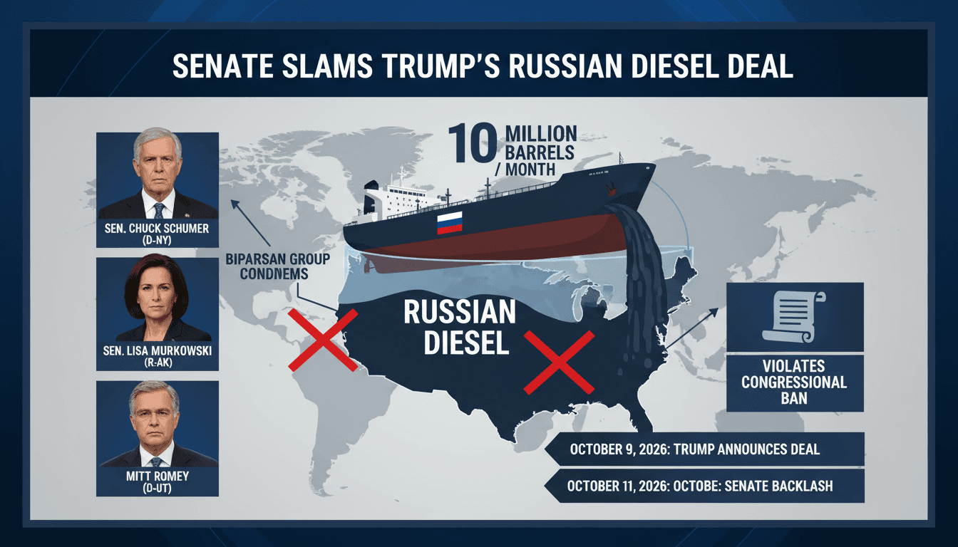 Senators condemning Trump's Russian diesel deal, highlighting bipartisan efforts against energy imports.