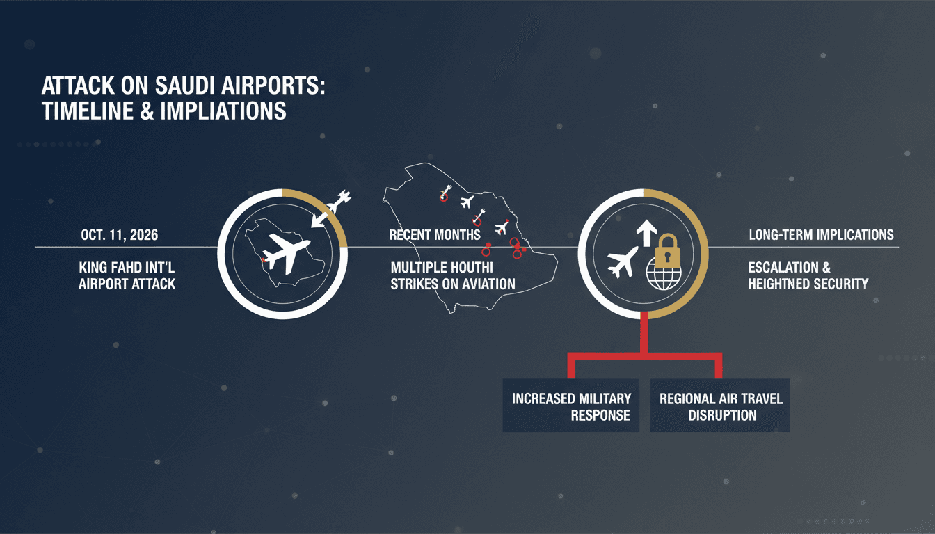 A visual representation of the attack on King Fahd International Airport, highlighting regional tensions and travel impacts.