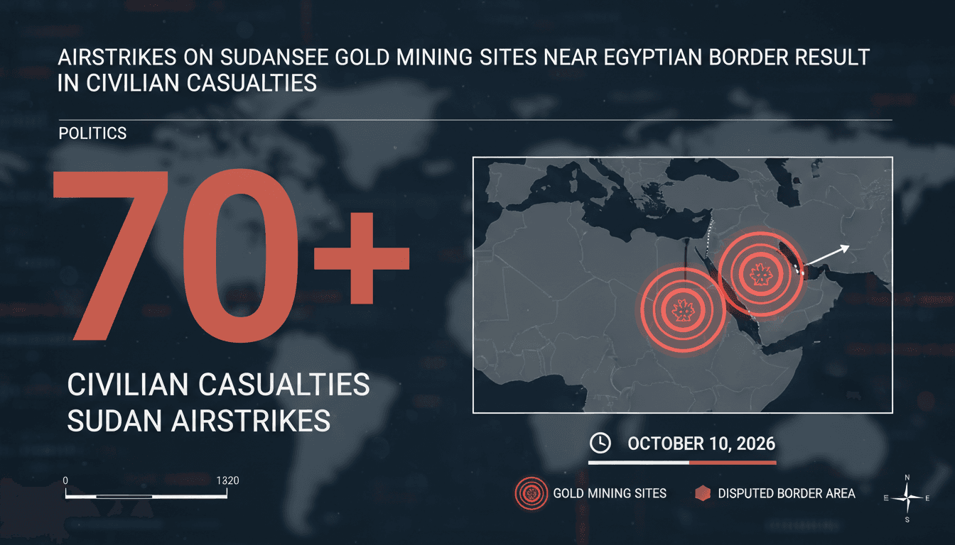 Map showing airstrike locations in Sudan's gold mining areas near the Egyptian border.