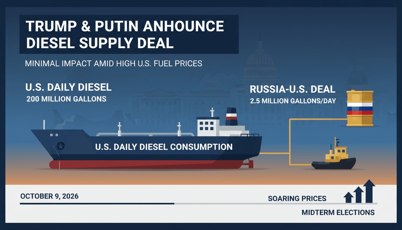 Infographic showing Trump's diesel supply deal with Russia and its limited impact on U.S. fuel prices.
