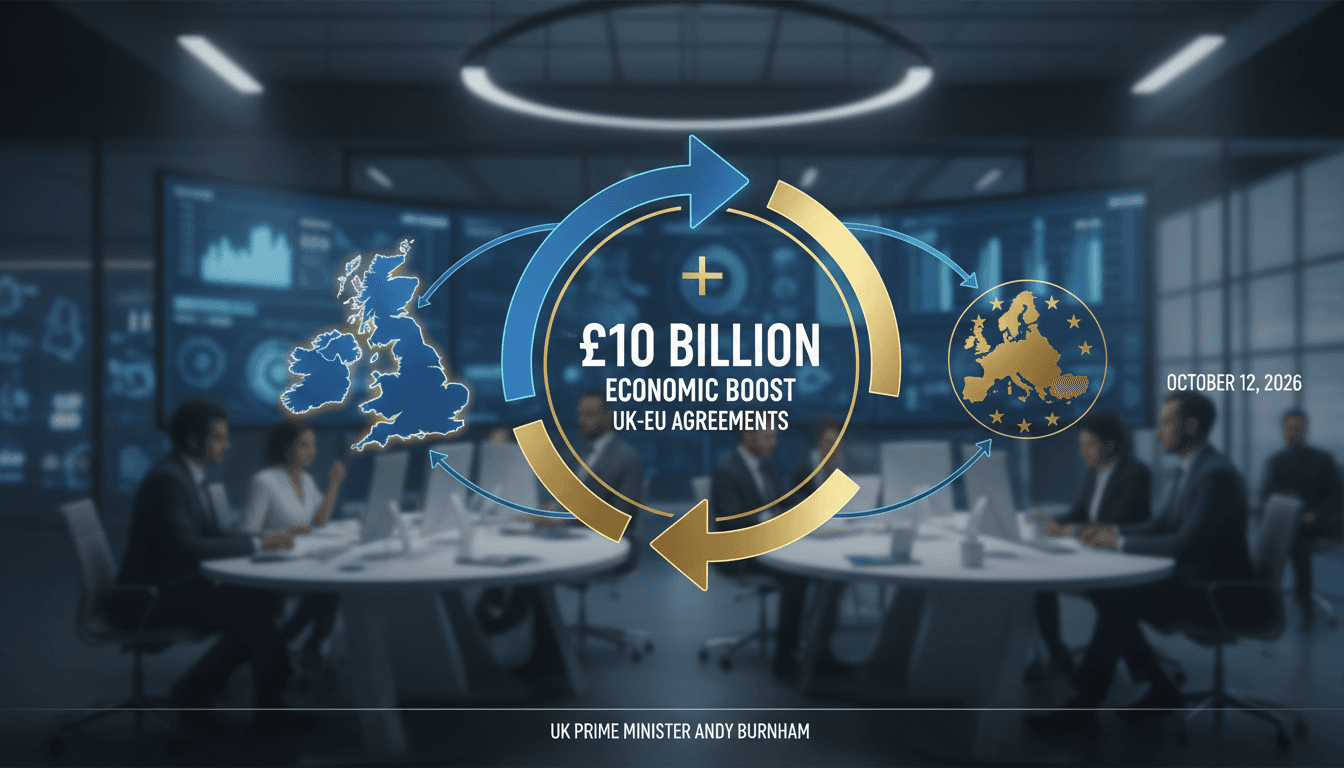 Infographic illustrating the projected £10 billion economic impact of UK-EU agreements.