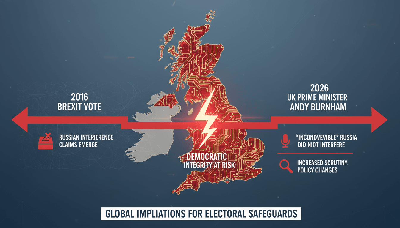 Infographic showing timeline of Russian interference claims and implications for UK politics.