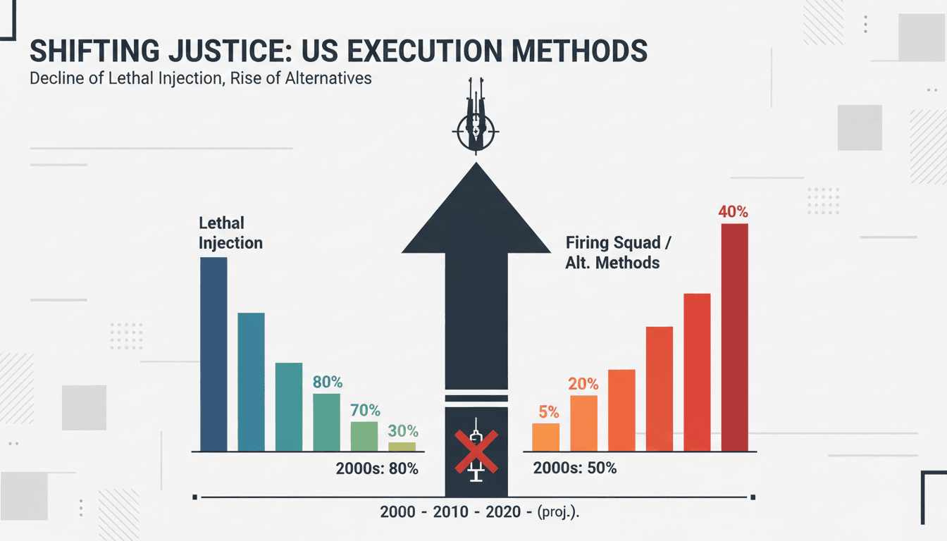 Infographic showing the rise of firing squad executions in the U.S. and the shift from lethal injection methods.