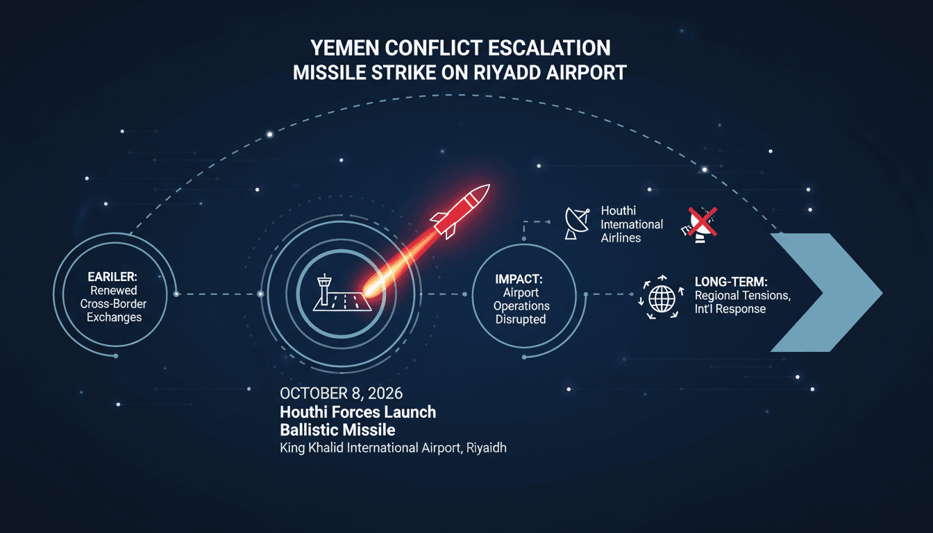 A map showing the location of King Khalid International Airport and missile strike impact areas.