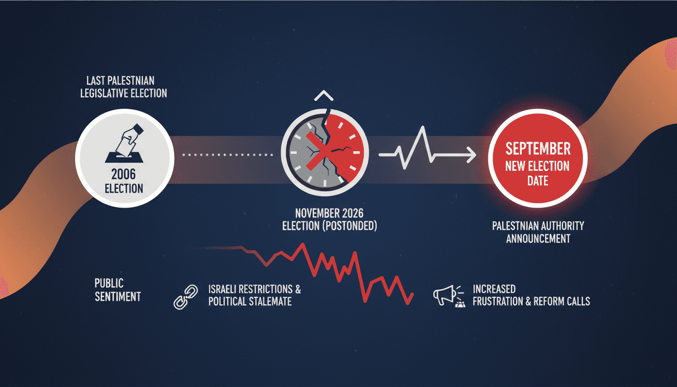 A graphic illustrating the timeline of Palestinian elections and public sentiment regarding leadership.