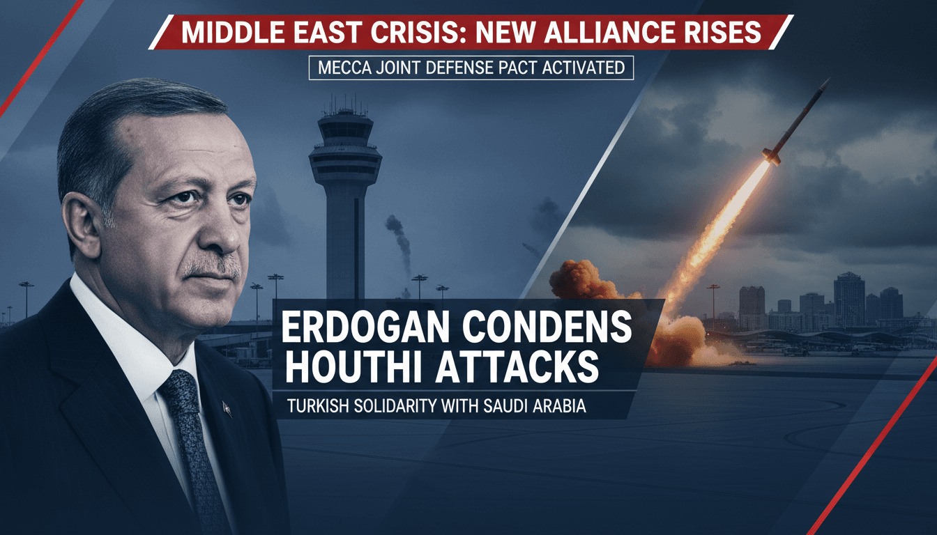 Erdogan condemns Houthi attacks on Riyadh Airport, highlighting regional tensions and diplomatic solidarity.
