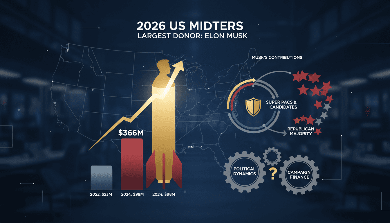 Infographic showing Elon Musk's $366 million political contributions and their impact on the 2026 midterm elections.