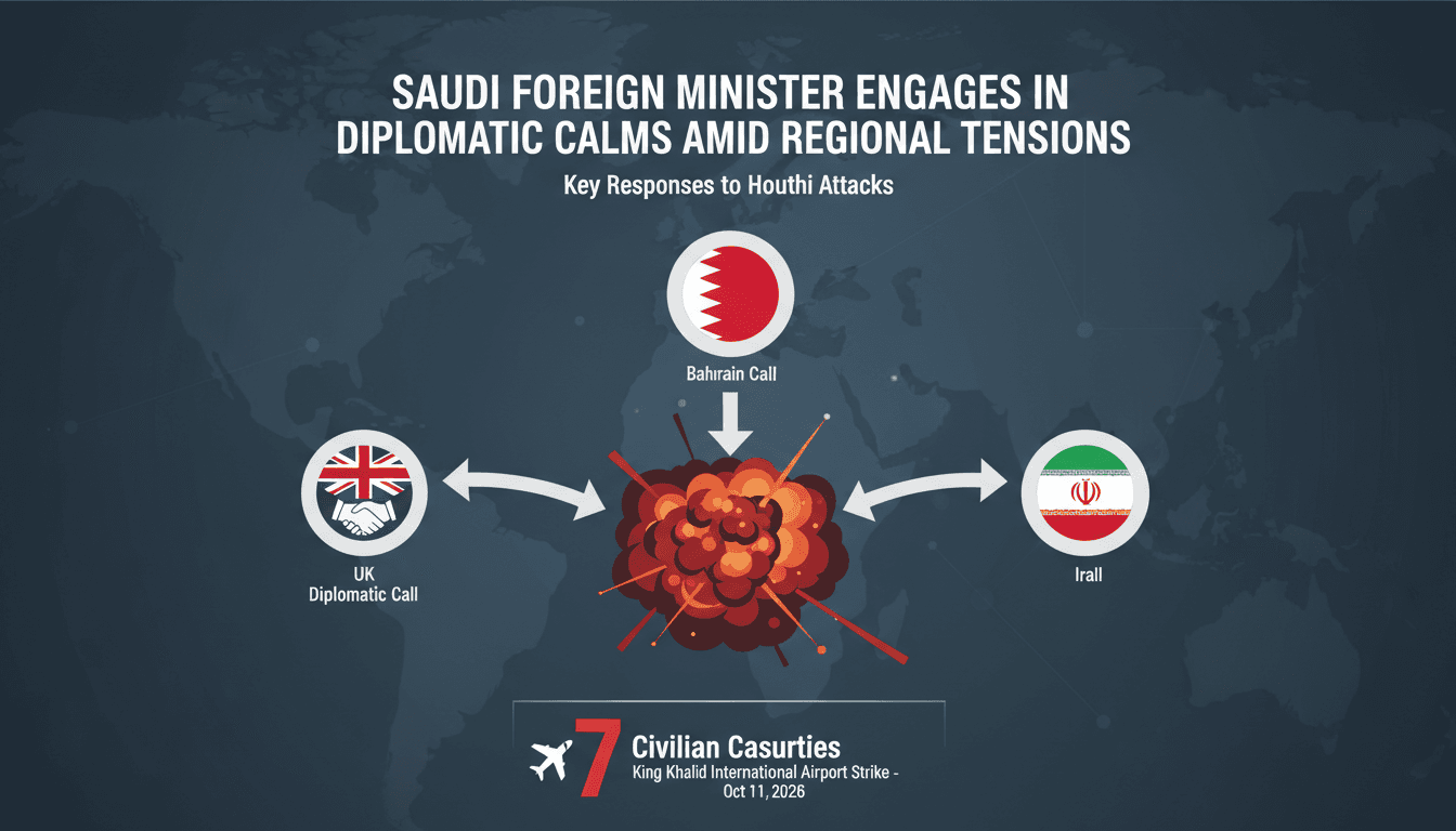 Saudi Foreign Minister Prince Faisal bin Farhan during diplomatic calls addressing regional tensions and Houthi attacks.