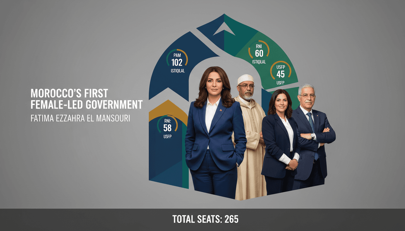Fatima Ezzahra El Mansouri leading Morocco's first female-led government coalition, showcasing political progress and reform.