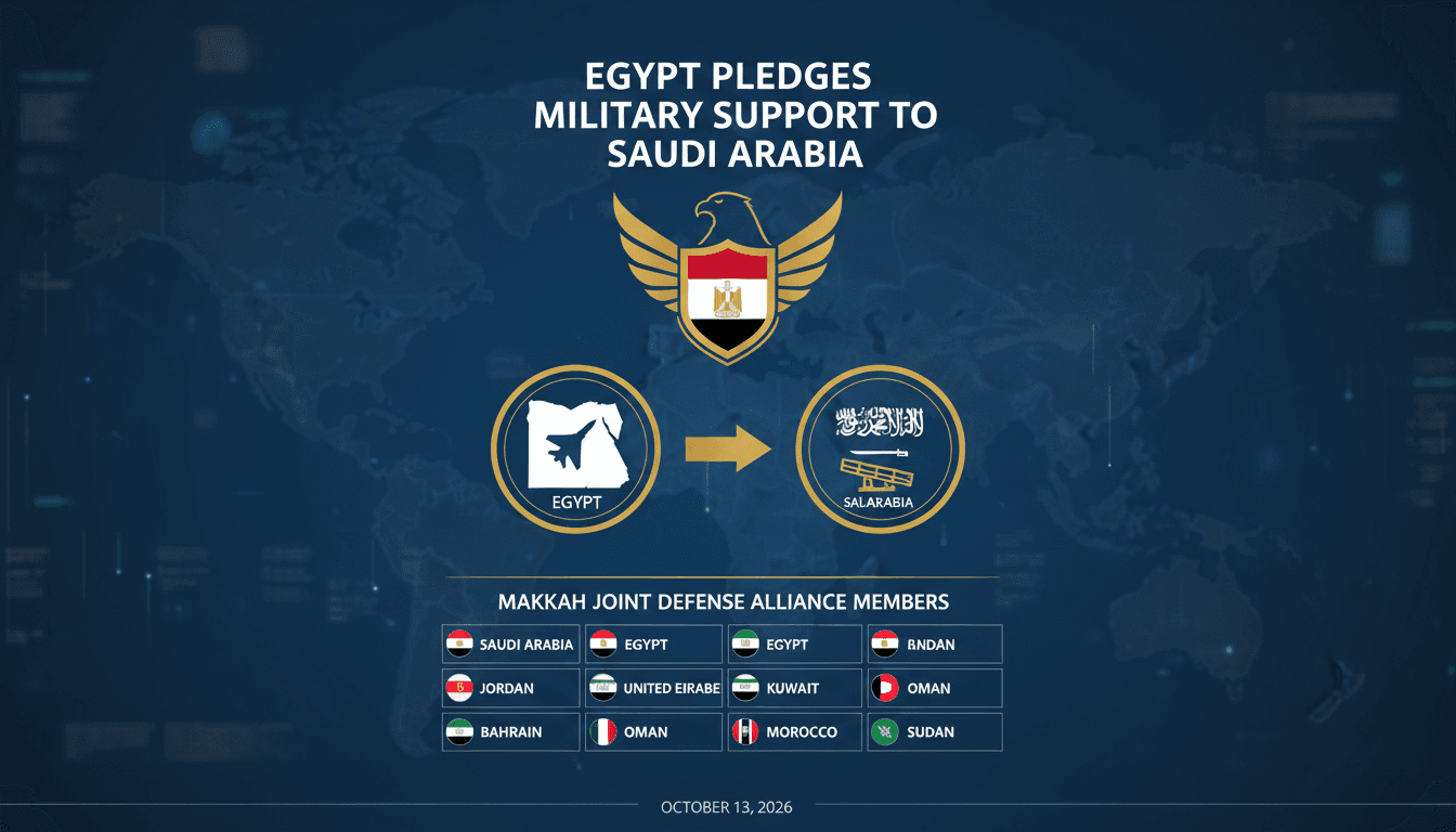 Egyptian Foreign Minister Badr Abdelatty announcing military support for Saudi Arabia against Houthi attacks.