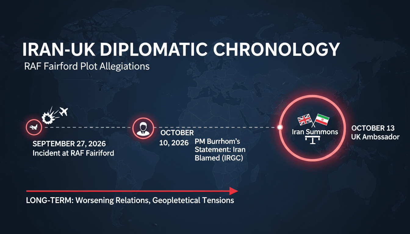 A map highlighting RAF Fairford and the diplomatic tensions between Iran and the UK.