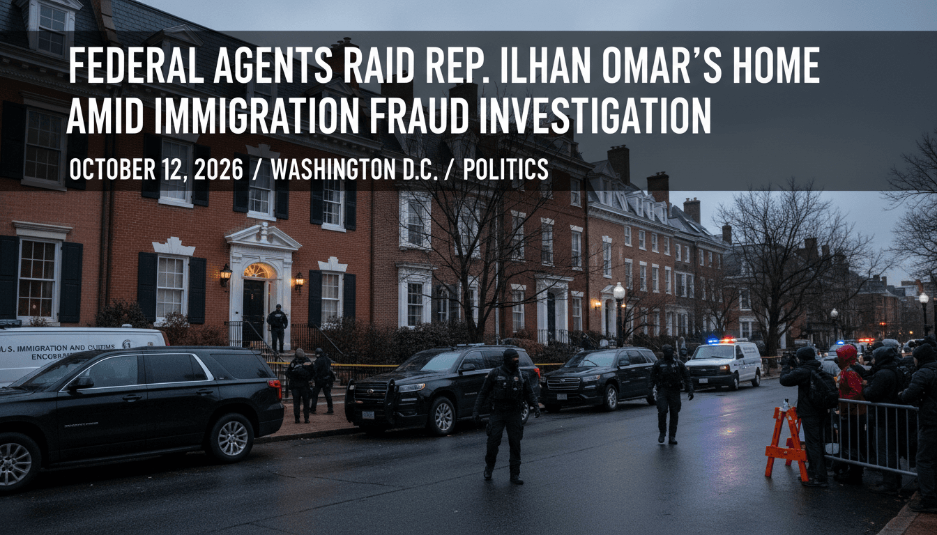 Federal agents executing a search warrant at Ilhan Omar's Washington residence during an immigration fraud investigation.