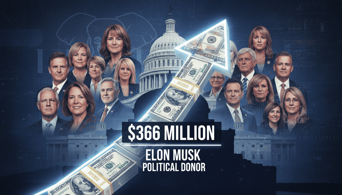 Illustration of Elon Musk's $366 million political influence in the 2026 midterm elections.