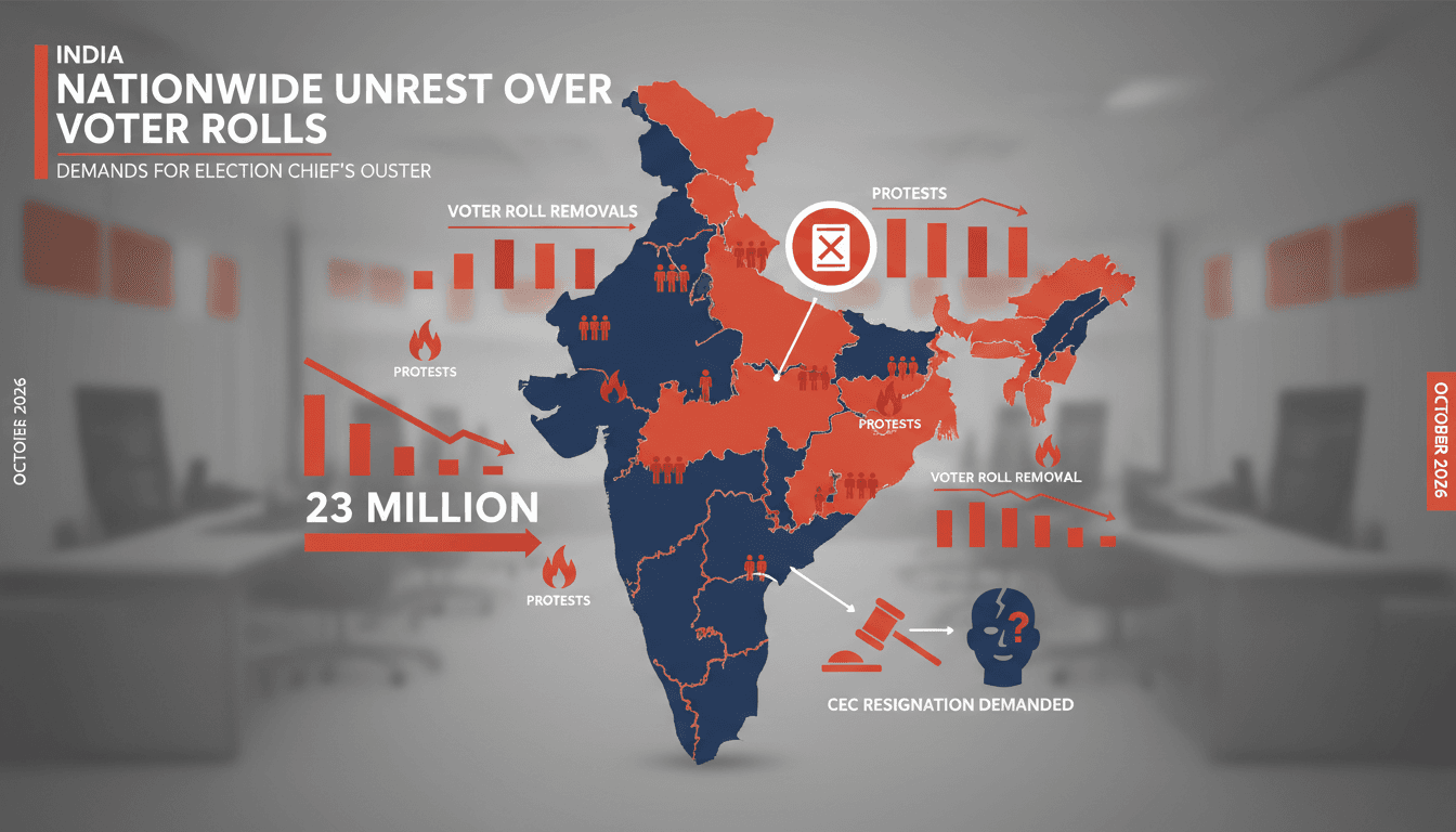 A visual representation of protests in India against voter roll revisions, highlighting the scale of disenfranchisement.