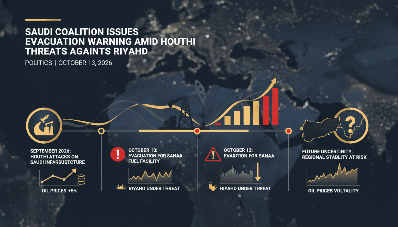 Evacuation warning issued by Saudi-led coalition amid Houthi threats, highlighting regional tensions and oil market implications.
