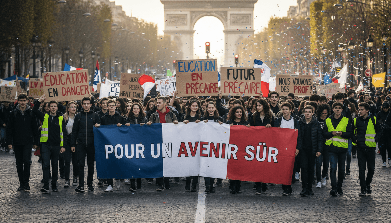 Students protesting in France, highlighting their fight for better education and future job security.