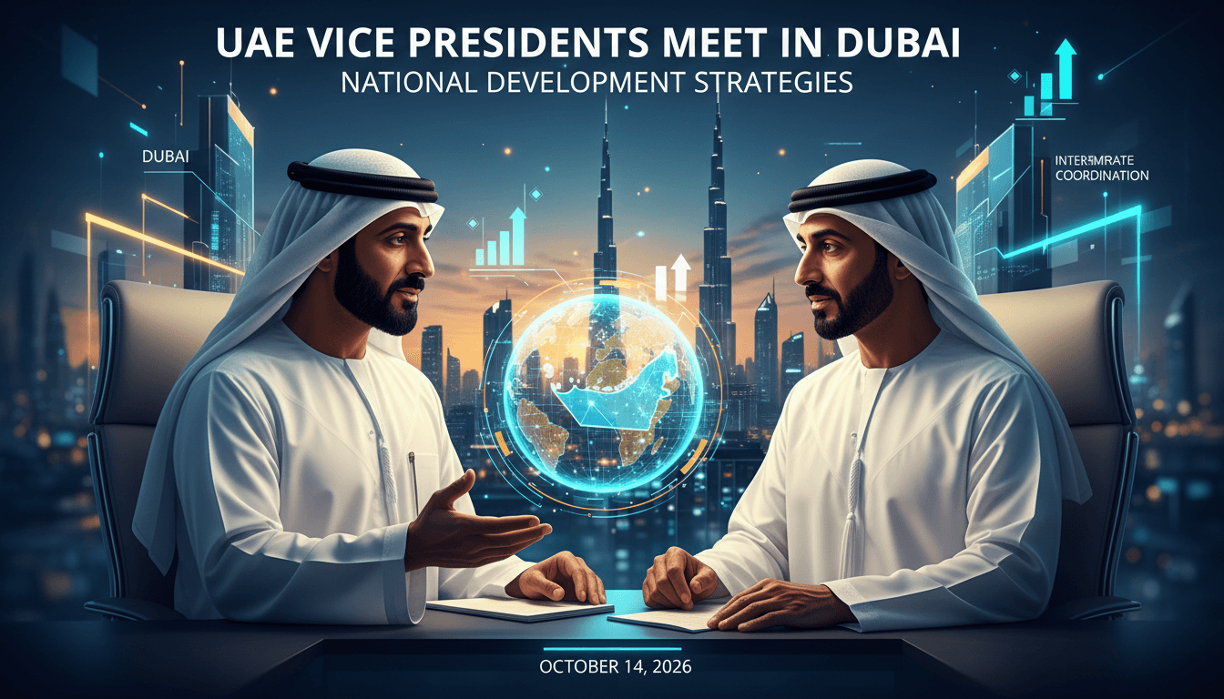 UAE Vice Presidents Sheikh Mohammed and Sheikh Mansour discussing national development strategies in Dubai.