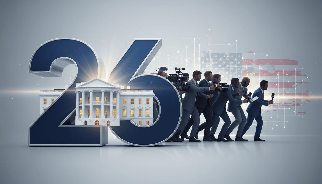 A visual representation of the White House with the number 26, highlighting the federal judge's ruling on media access.