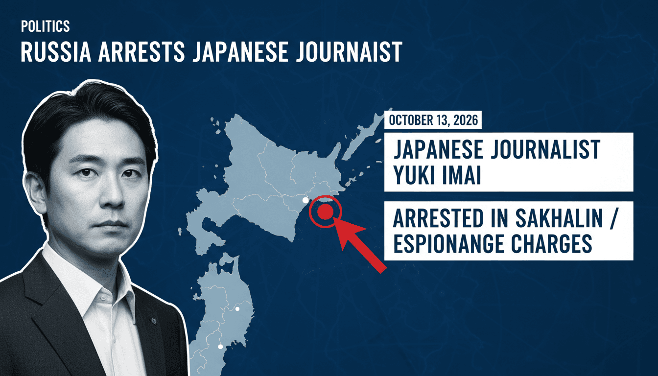 Image of Yuki Imai with a map of Sakhalin Island, highlighting espionage charges.