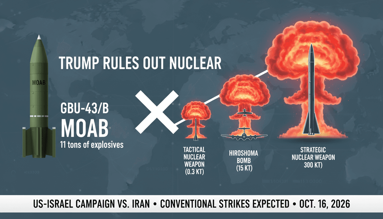 President Trump discussing military options, highlighting the focus on conventional weapons over nuclear options against Iran.
