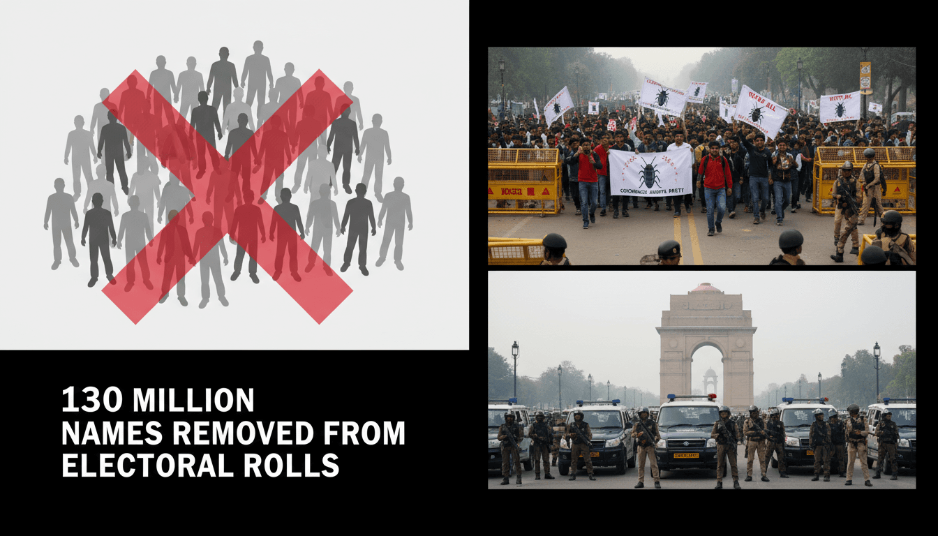 Security measures in New Delhi ahead of the Cockroach Janta Party rally, highlighting the electoral roll controversy.