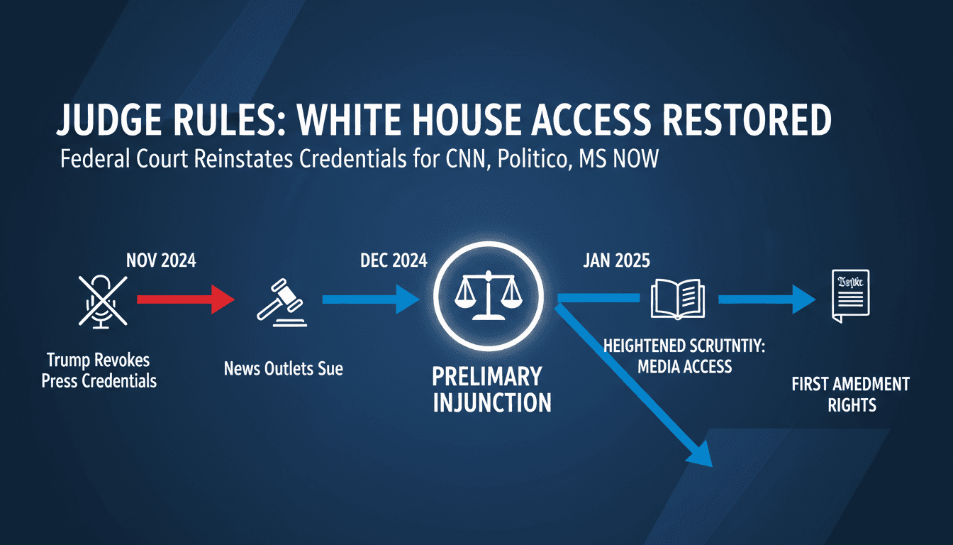 Infographic showing timeline of White House media access ruling and implications for press freedom.