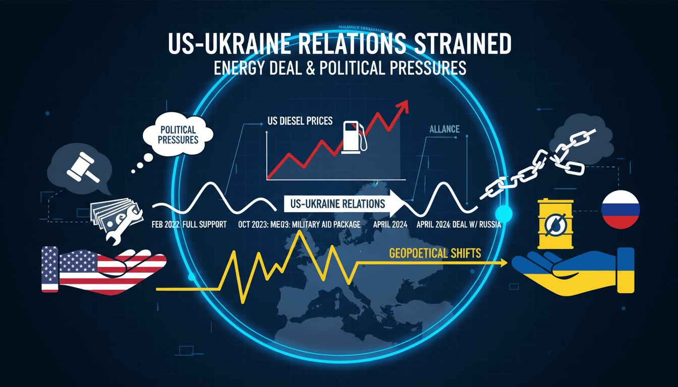 A visual representation of the US-Ukraine energy ceasefire dispute and its impact on global fuel prices.