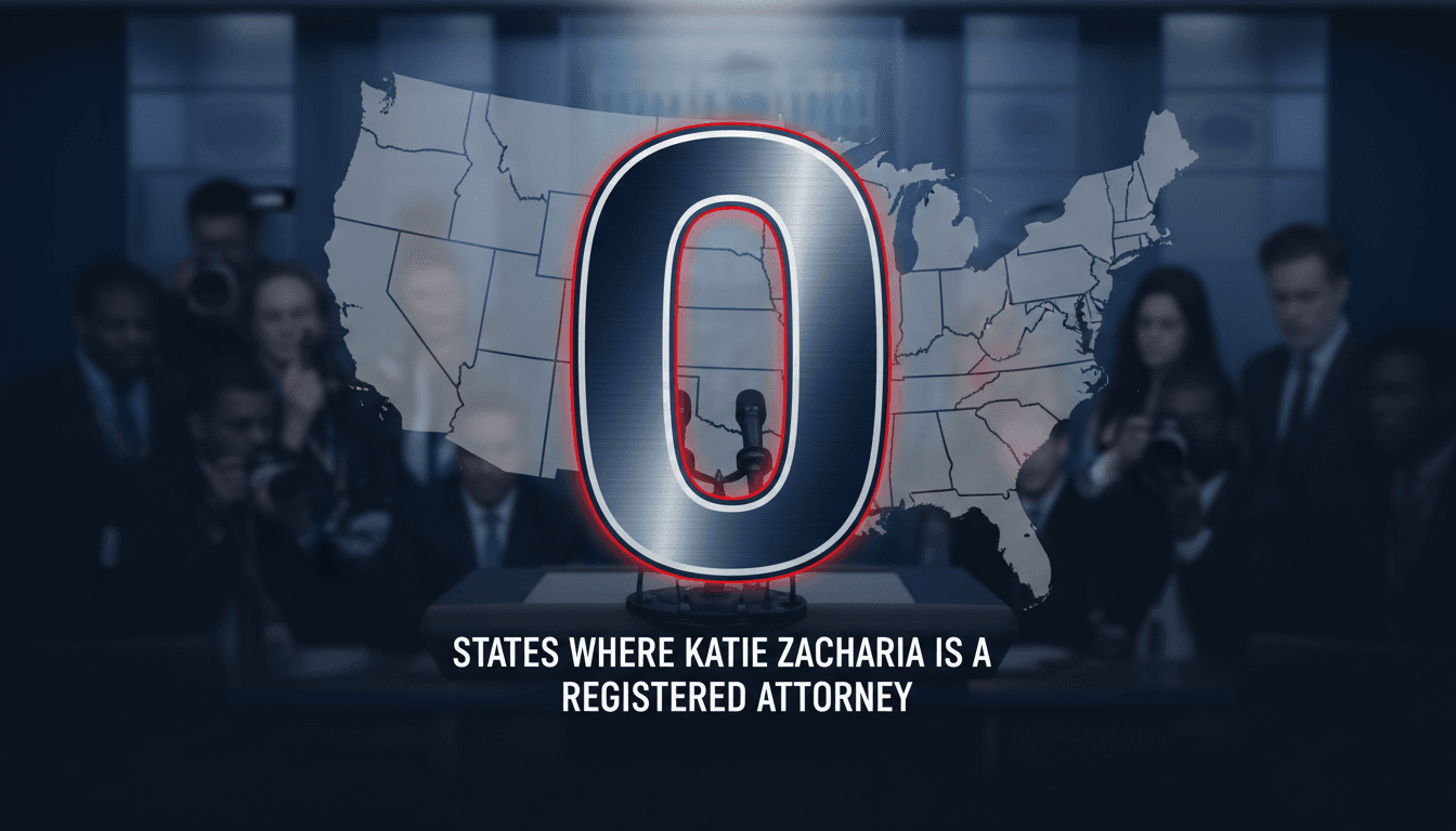 A graphic showing the number of states where Katie Zacharia is registered to practice law, highlighting the scrutiny of her legal credentials.