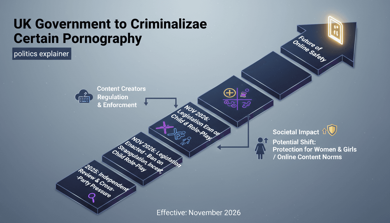 Infographic showing the timeline and implications of the UK pornography ban effective November 2026.