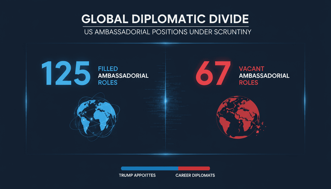 Infographic showing the number of filled versus vacant US ambassadorial roles globally.
