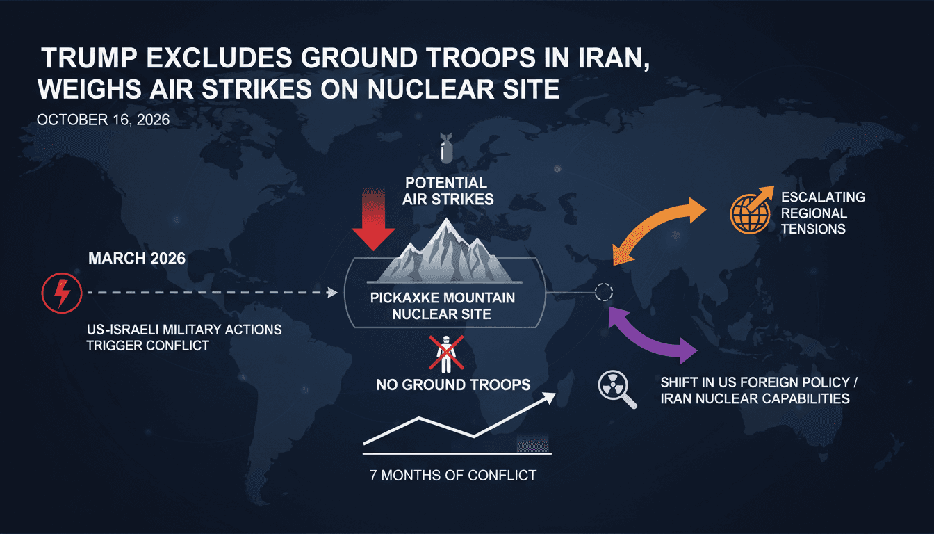A visual representation of the US-Iran conflict timeline and military options regarding Pickaxe Mountain.