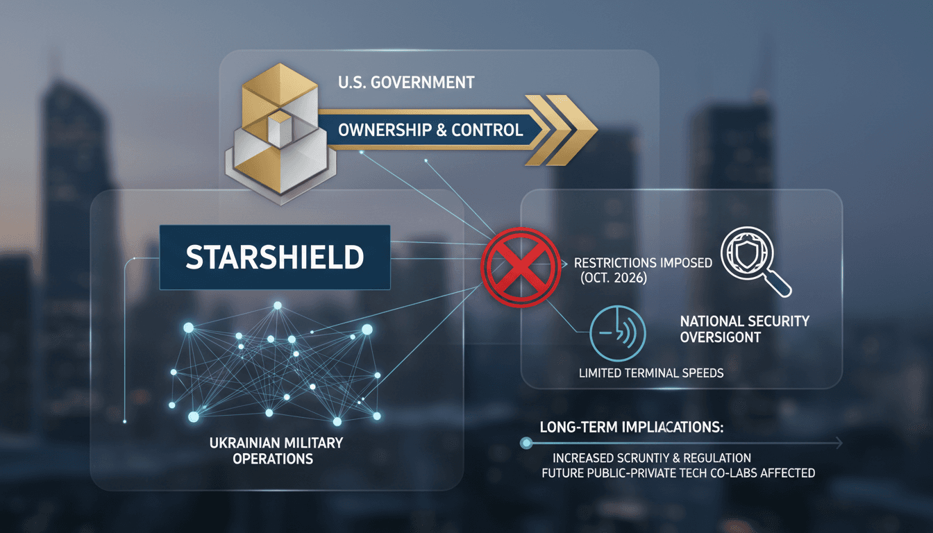 Infographic showing Starshield's operational structure and U.S. government control over military satellite communications.