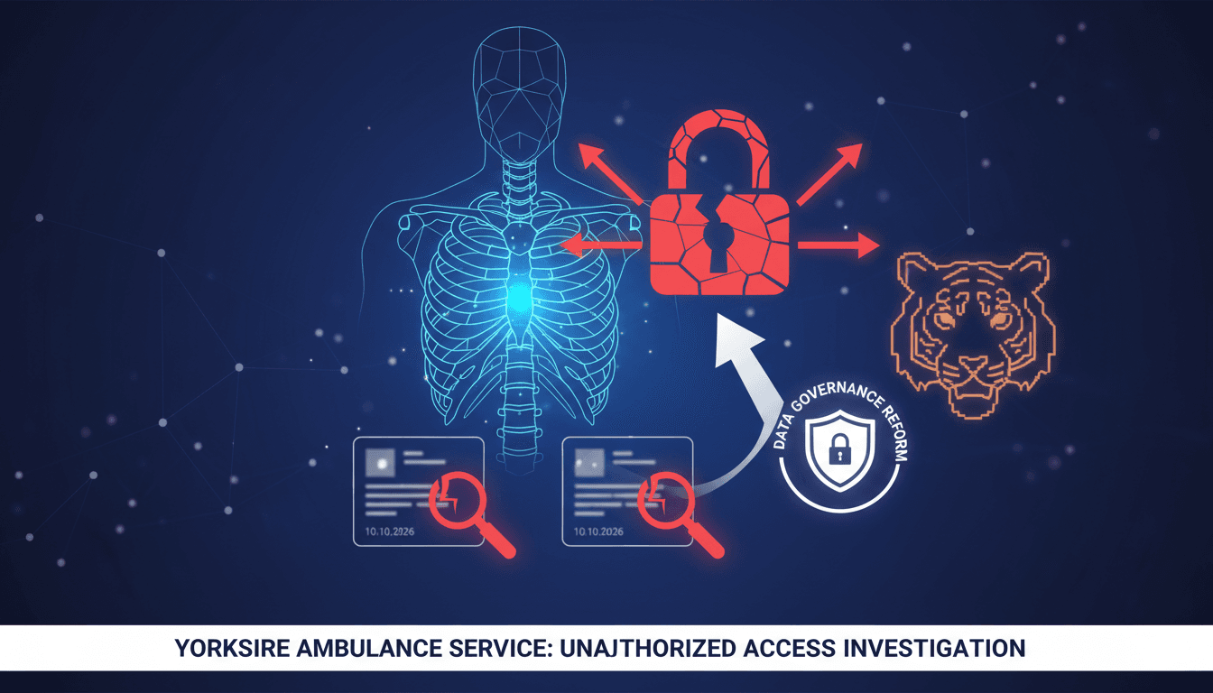 Infographic showing unauthorized access incidents related to the Yorkshire Ambulance Service and implications for healthcare data privacy.