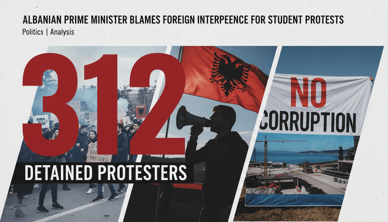 A visual representation of the Albanian protests, focusing on student activism and political unrest.