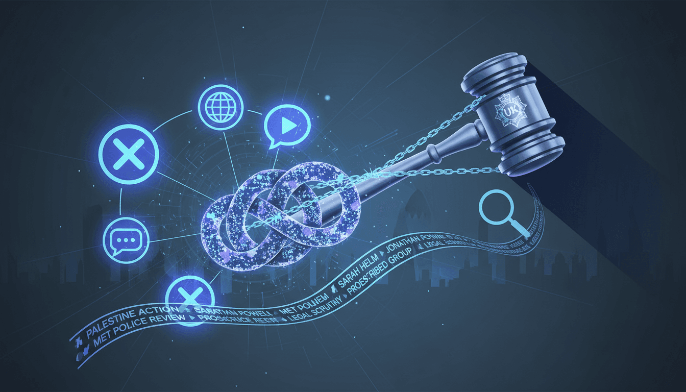 A graphic showing the tension between social media expression and legal scrutiny in the UK.