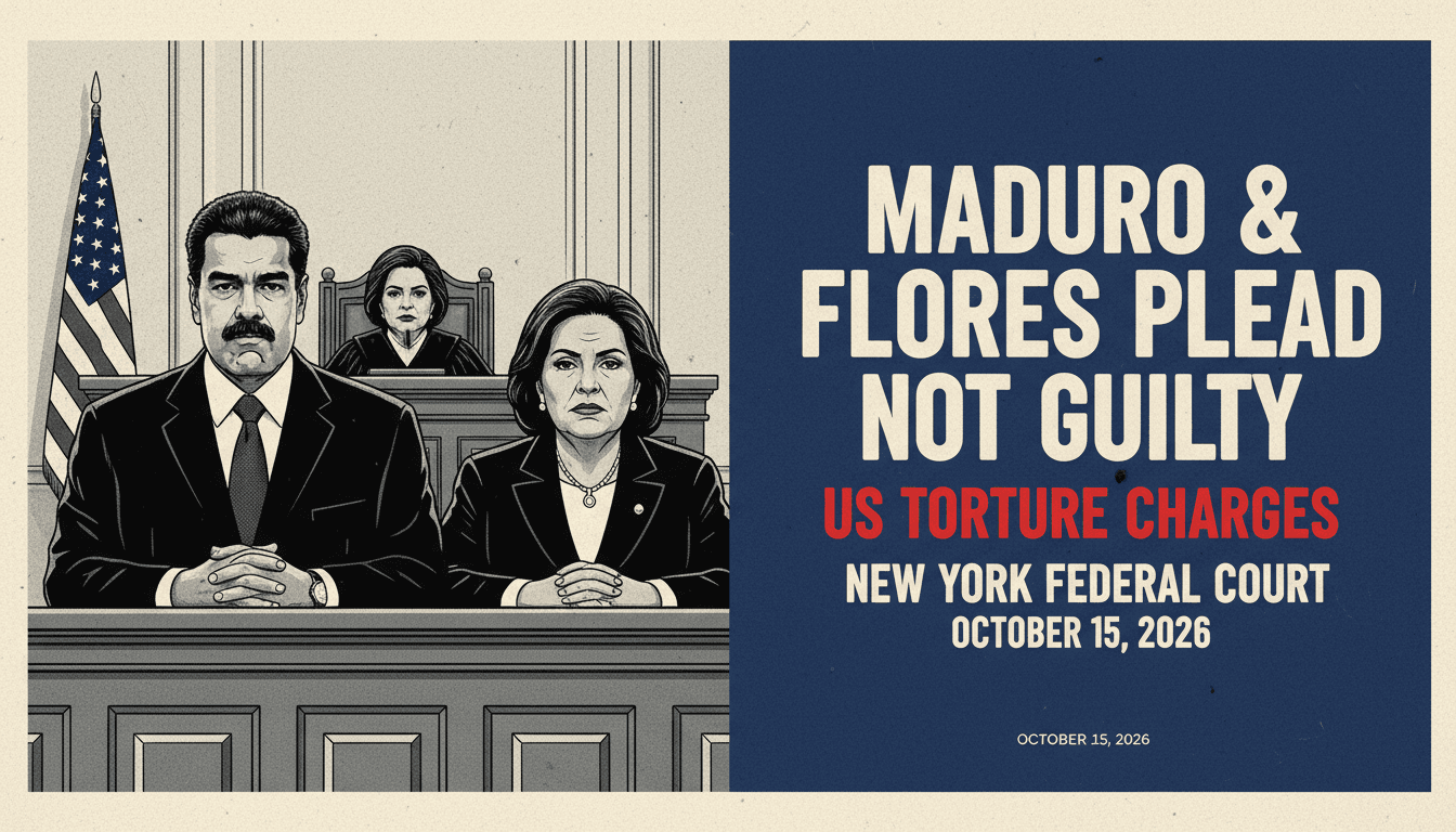 Maduro and Flores in court, facing torture charges in the US.