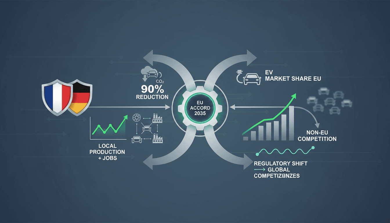 Infographic showing the impact of the Franco-German automotive emissions accord on the European automotive industry and market trends.