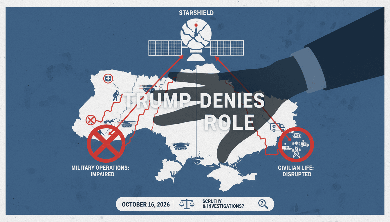 An infographic illustrating the impact of Starshield restrictions on Ukraine's military operations and civilian power outages.