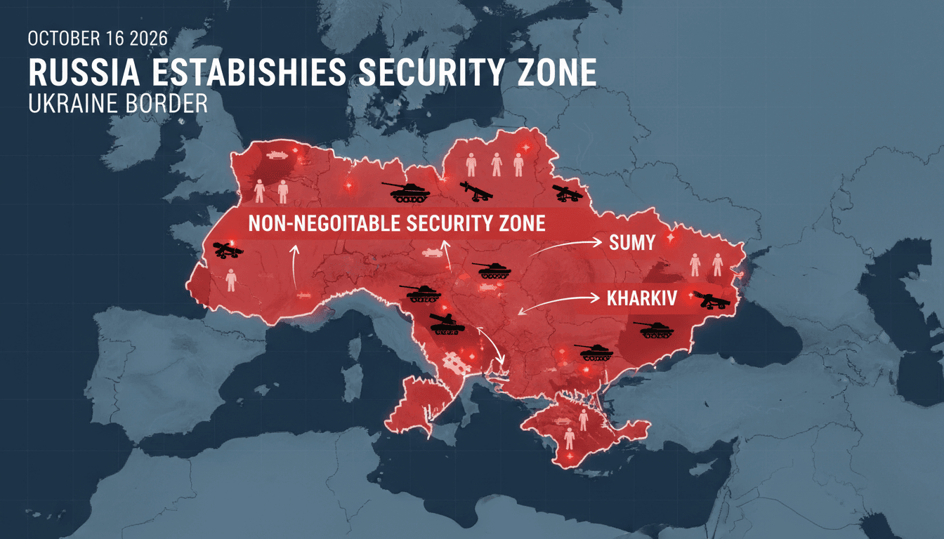 Map illustrating Russia's 660 km security zone along the Ukraine border with military presence indicators.