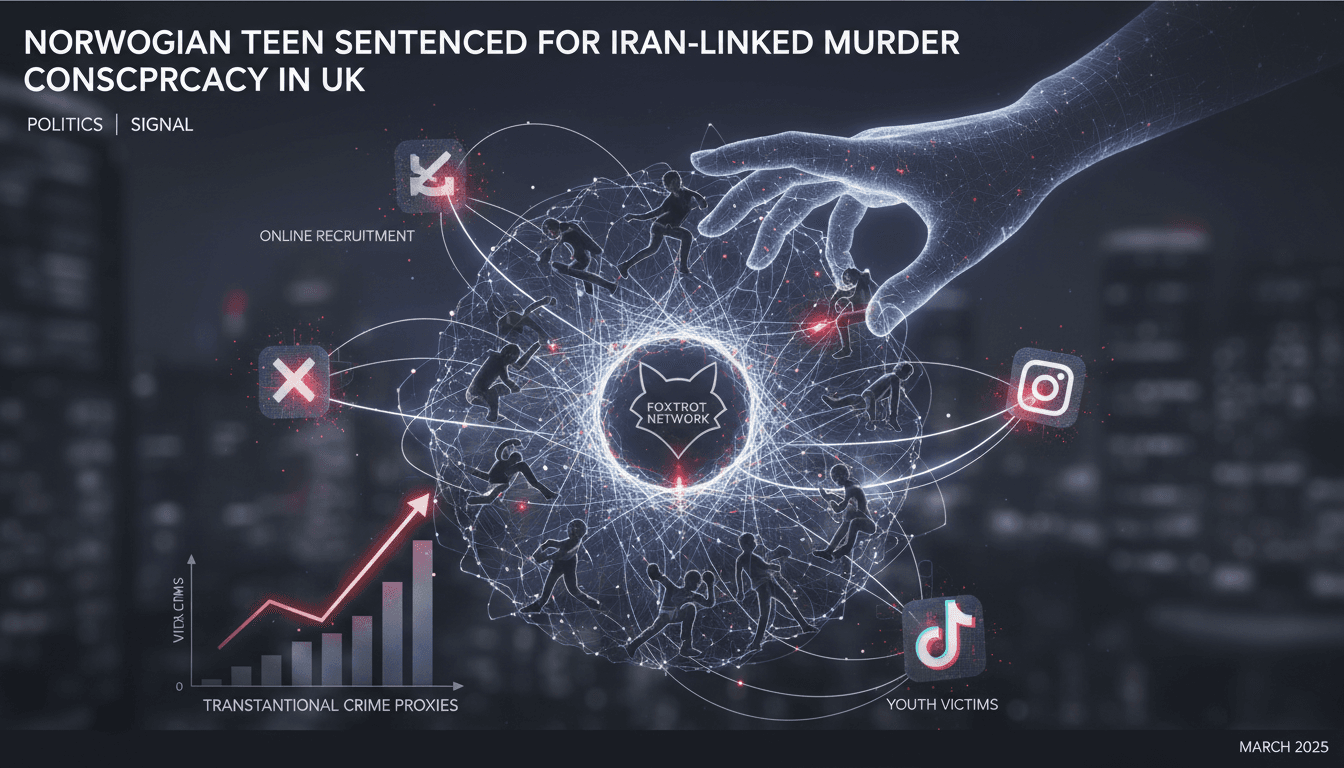 Infographic showing the rise of online recruitment networks targeting youth for organized crime.