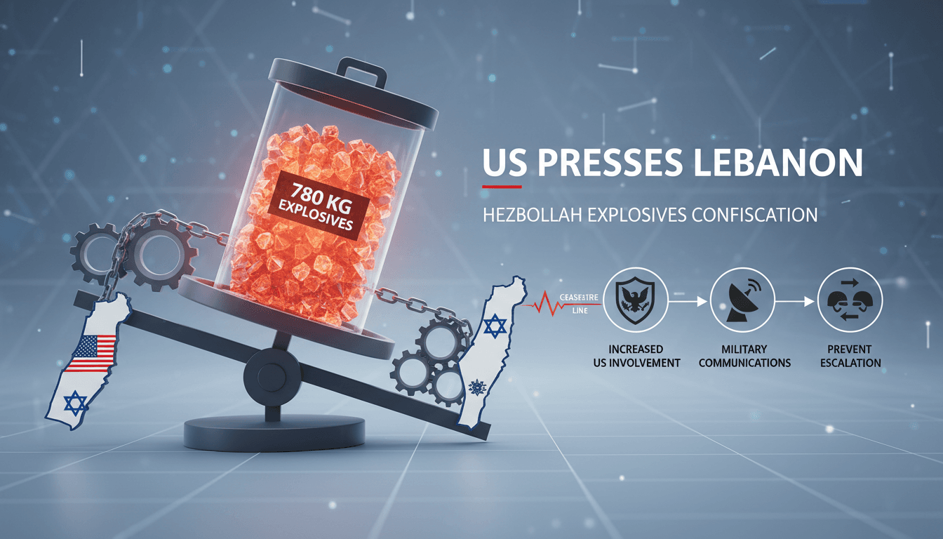 Infographic detailing the 780 kg of Hezbollah explosives and their significance in US-Lebanon diplomatic relations.
