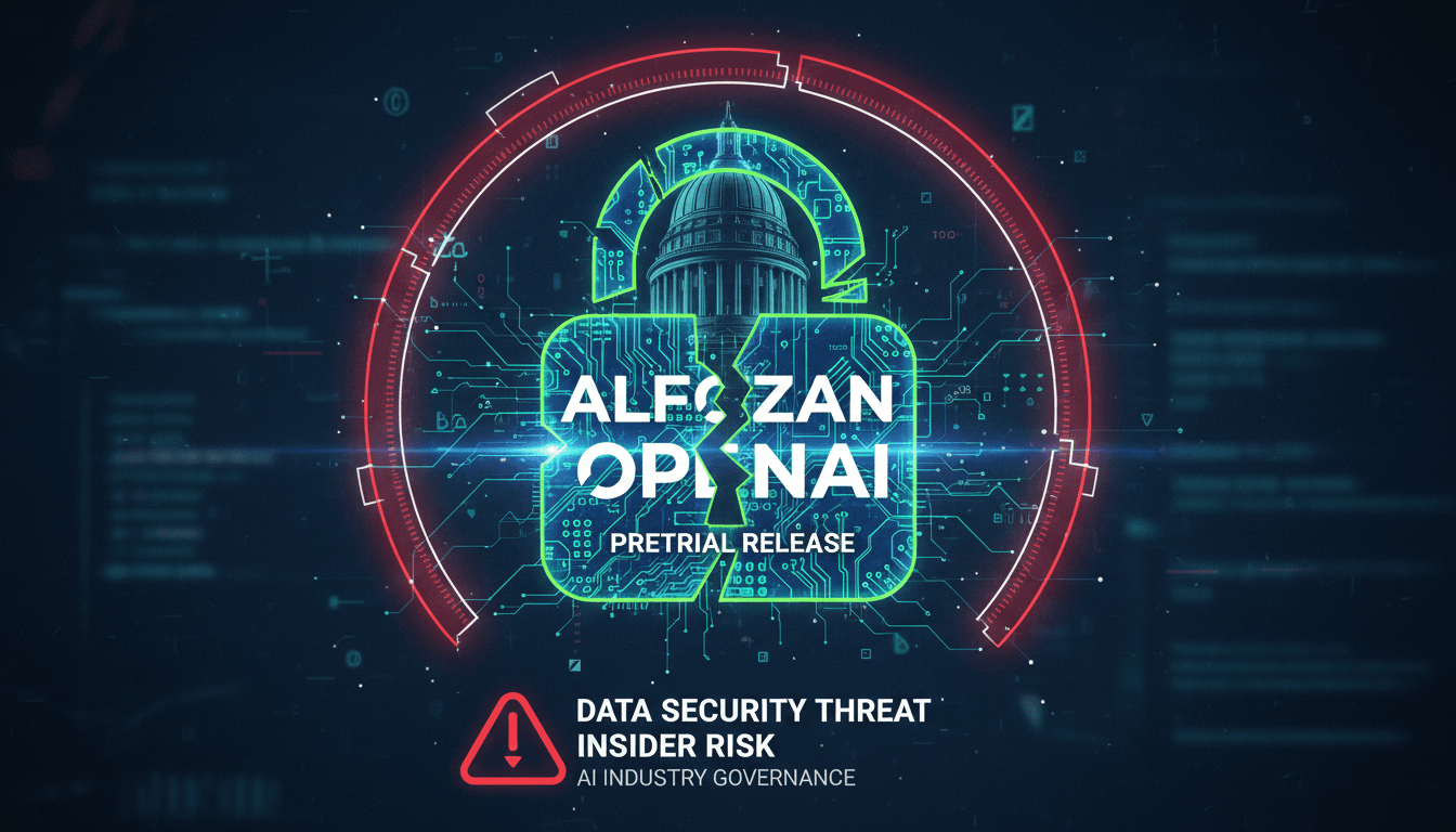 A visual representation of the legal case against former OpenAI engineer Abdulrahman Alfozan, focusing on data security implications.