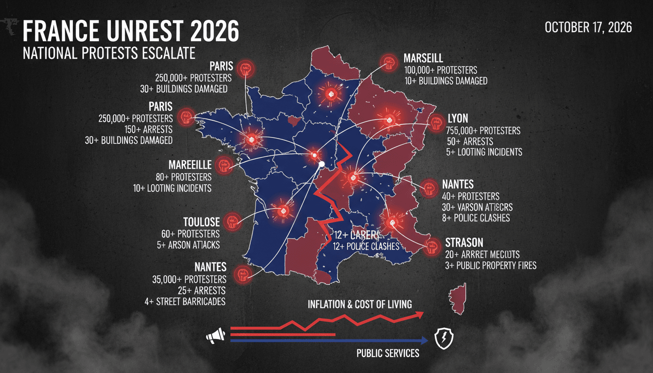 A visual representation of the protests in France, highlighting the scale and intensity of unrest related to cost-of-living issues.