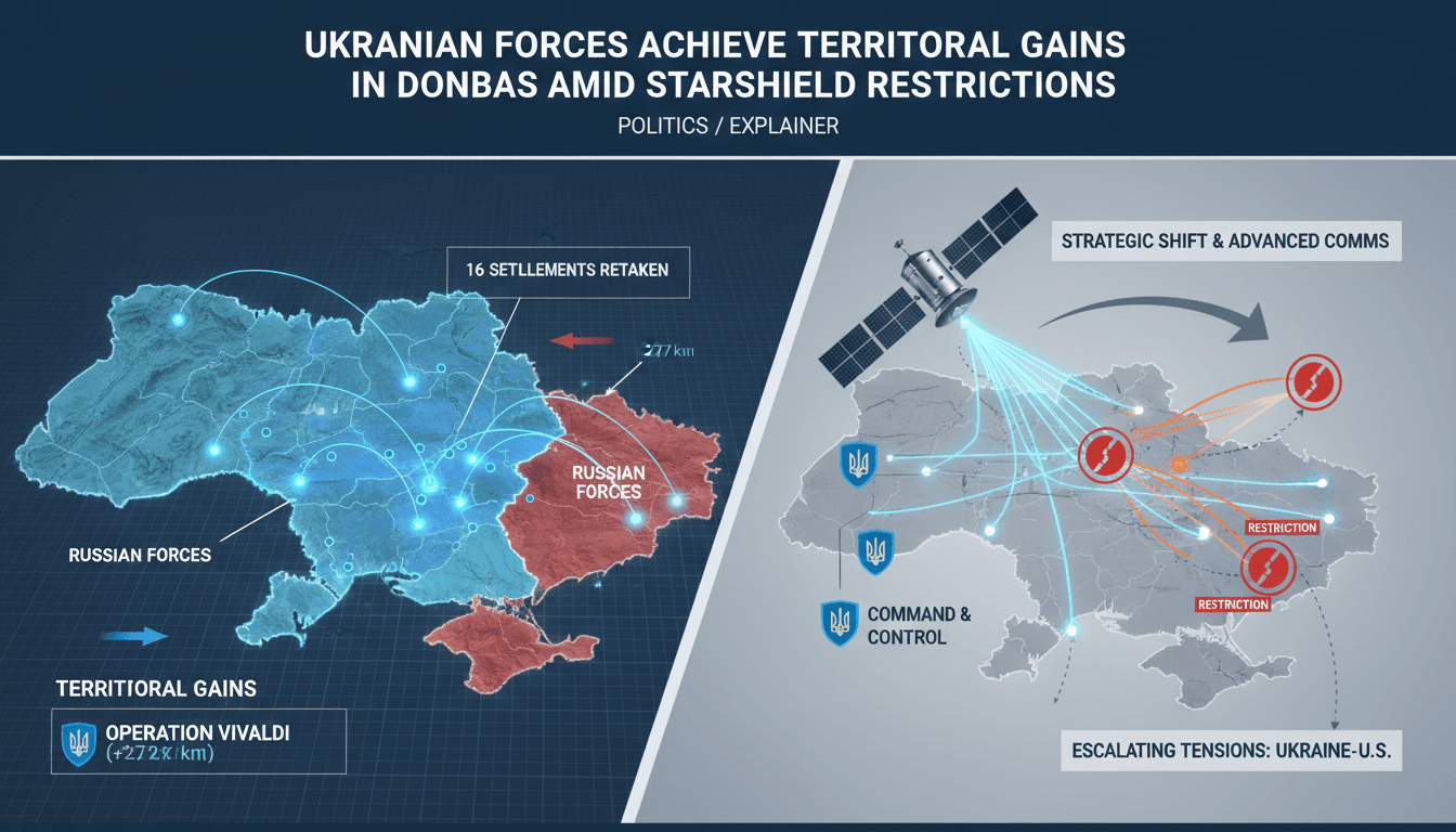 A map showing the territorial gains of Ukrainian Operation Vivaldi in the Donbas region, highlighting strategic military movements.