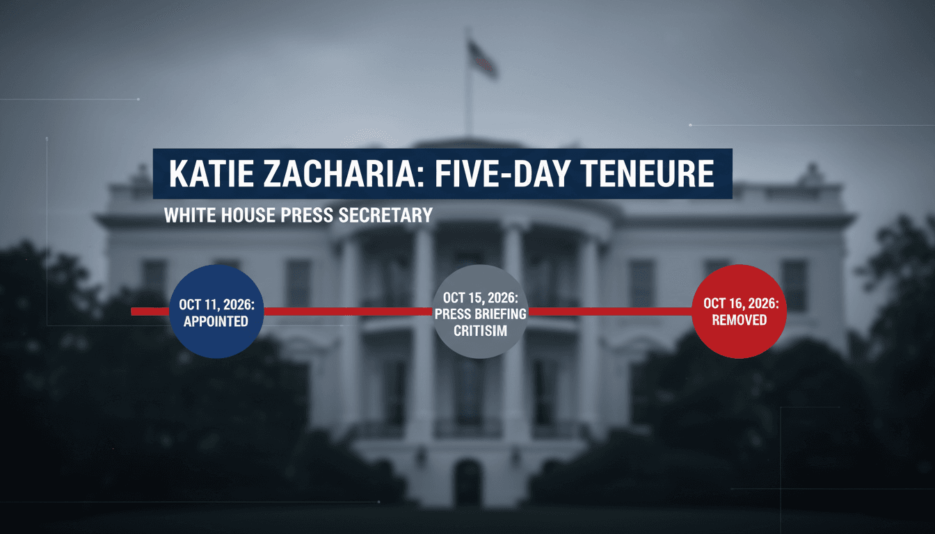 A visual timeline highlighting Katie Zacharia's brief tenure as White House Press Secretary.