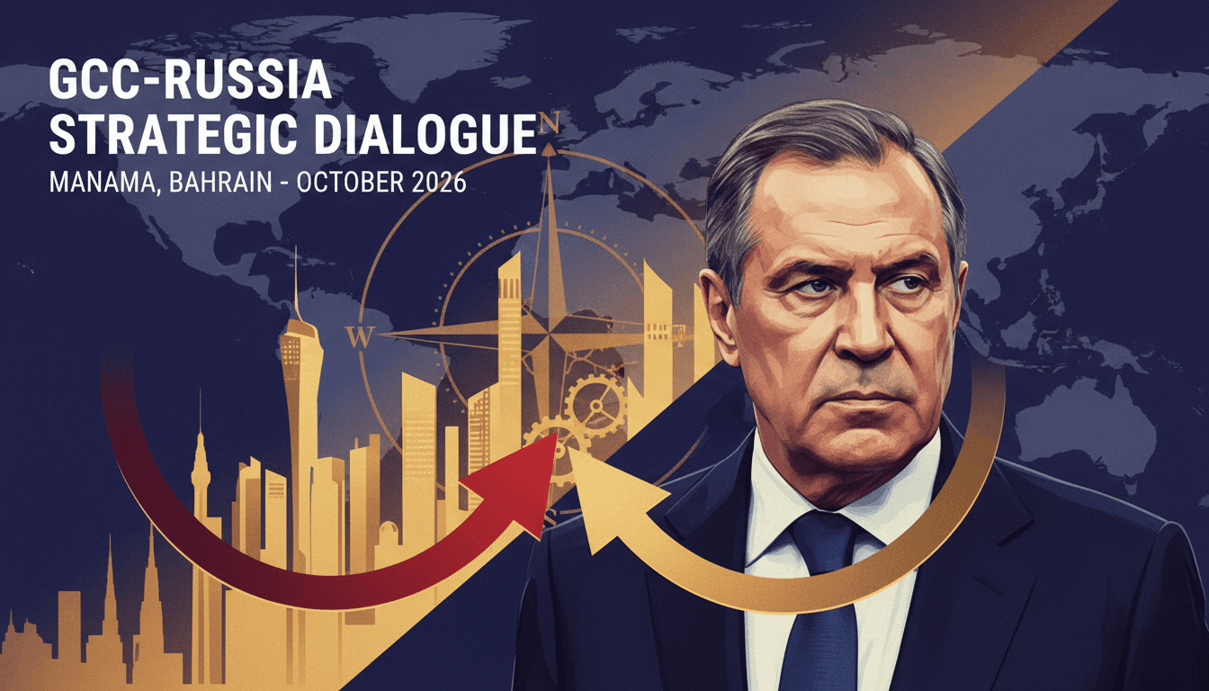 Russian Foreign Minister Lavrov arriving in Bahrain for the GCC-Russia Strategic Dialogue, emphasizing international cooperation.