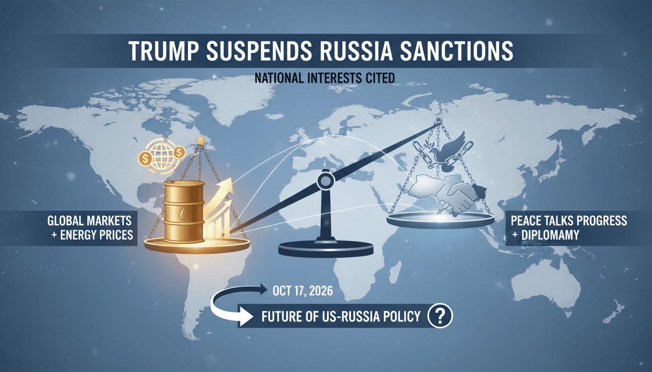 Infographic showing the impact of Trump's sanctions waiver on global energy markets and geopolitical relations.