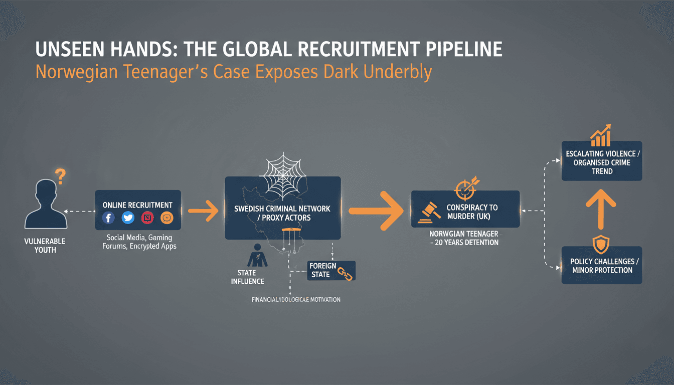 Infographic showing the recruitment of young individuals by organized crime networks for violent acts.